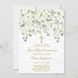 Invitation Première sainte communion florale blanche