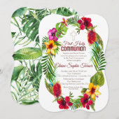 Invitation Première sainte communion florale tropicale hawaïe (Devant / Derrière)
