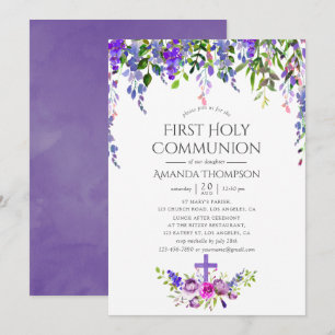 Invitation Première Sainte Communion Florale Ultra Violet