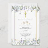 Invitation Première Sainte Communion Florale Verdure Croix d' (Devant)