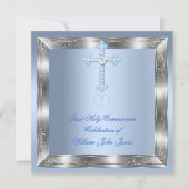 Invitation Première Sainte Communion Garçon Argent Bleu 2a (Devant)
