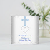 Invitation Première Sainte Communion Garçon Blanc Bleu (Debout devant)