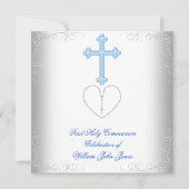 Invitation Première Sainte Communion Garçon Blanc Bleu (Devant)