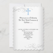 Invitation Première Sainte Communion Garçon Blanc Bleu Argent (Dos)