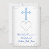 Invitation Première Sainte Communion Garçon Blanc Bleu Argent (Devant)
