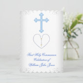 Invitation Première Sainte Communion Garçon Blanc Bleu Argent (Debout devant)