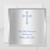 Invitation Première Sainte Communion Garçon Bleu Argent (Devant)