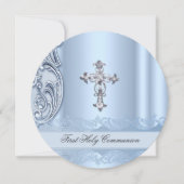 Invitation Première Sainte Communion garçon Bleu Confirmation (Devant)