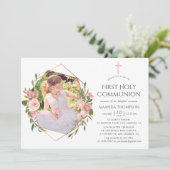 Invitation Première sainte communion géométrique en or rose e (Debout devant)