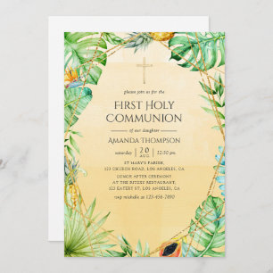 Invitation Première sainte communion géométrique tropicale ex