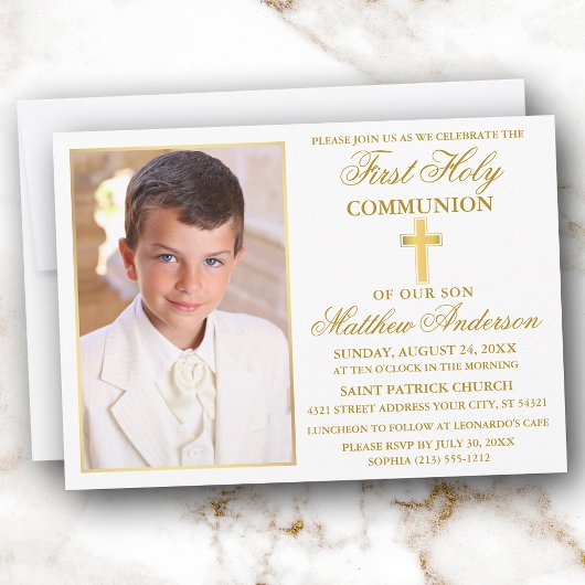 Invitation Première Sainte Communion Gold Frame Photo