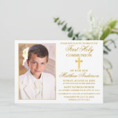 Invitation Première Sainte Communion Gold Frame Photo (Debout devant)