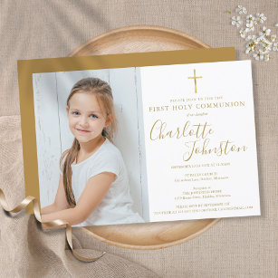 Invitation Première Sainte Communion Golden Script Photo