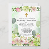 Invitation Première Sainte Communion Hydrangea Vert Fleurs Ro (Devant)
