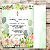 Invitation Première Sainte Communion Hydrangea Vert Fleurs Ro