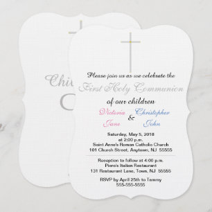 Invitation Première Sainte Communion Jumeaux Rose Bleu