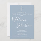 Invitation Première Sainte Communion Moderne Bleu Poussiéreux (Devant)