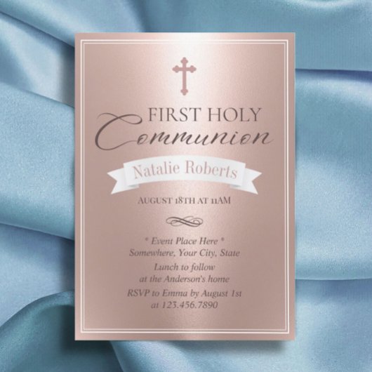Invitation Première Sainte Communion moderne Blush Rose Or