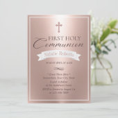 Invitation Première Sainte Communion moderne Blush Rose Or (Debout devant)