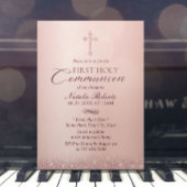 Invitation Première Sainte Communion moderne Rose or