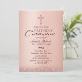 Invitation Première Sainte Communion moderne Rose or (Debout devant)