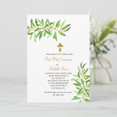 Invitation Première Sainte Communion Moderne Simple Olive Bra (Debout devant)