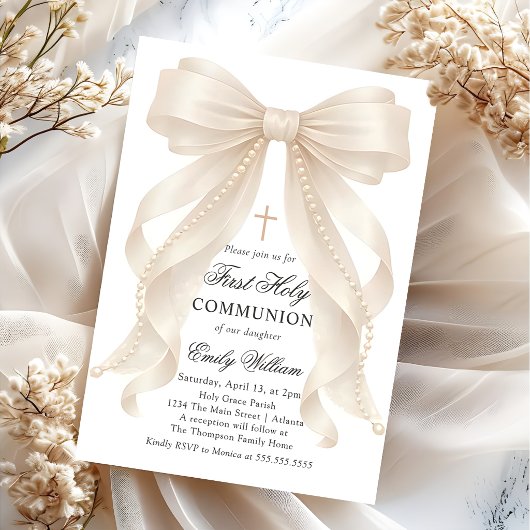 Invitation Première Sainte Communion Nœud Perles