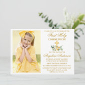 Invitation Première Sainte Communion or Aquarelle Jaune Flora (Debout devant)