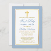 Invitation Première Sainte Communion Or Bleu clair rayé (Devant)