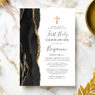 Invitation Première Sainte Communion Paillettes d'Or Agate No