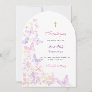 Invitation Première Sainte Communion Papillon Rose Merci