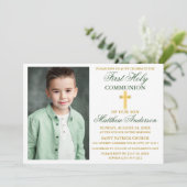 Invitation Première Sainte Communion Photo Emerald Green Gold (Debout devant)
