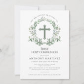 Invitation Première Sainte Communion Photo Eucalyptus Wreath (Devant)