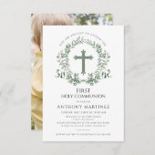 Invitation Première Sainte Communion Photo Eucalyptus Wreath (Devant / Derrière)
