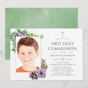 Invitation Première Sainte Communion photo géométrique succul