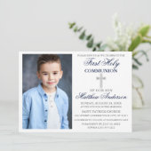 Invitation Première Sainte Communion Photo Marine bleu et arg (Debout devant)