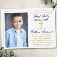 Première Sainte Communion Photo Marine Bleu et Or
