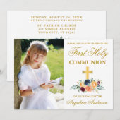 Invitation Première Sainte Communion Photo Mixte Flore Verdur (Devant / Derrière)