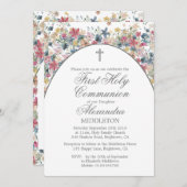 Invitation Première Sainte Communion Photo Moderne Fleurs de  (Devant / Derrière)