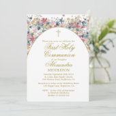 Invitation Première Sainte Communion Photo Moderne Fleurs de  (Debout devant)