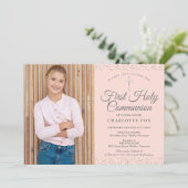 Invitation Première Sainte Communion Photo Rose Pâle Poussièr (Debout devant)