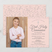 Invitation Première Sainte Communion Photo Rose Pâle Poussièr (Devant / Derrière)
