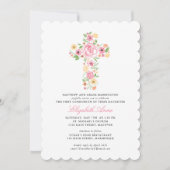 Invitation Première Sainte Communion Pink Aquarelle Croix (Devant)
