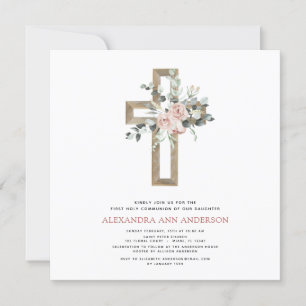 Invitation Première Sainte Communion Rose Dusty