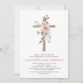 Invitation Première Sainte Communion Rose Dusty Rose vert Inv (Devant)