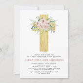 Invitation Première Sainte Communion Rose Dusty Rose verte (Devant)