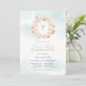 Invitation Première sainte communion rose Fleur de cerisier (Debout devant)