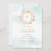 Invitation Première sainte communion rose Fleur de cerisier (Devant)