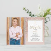 Invitation Première Sainte Communion Rose Parties scintillant (Debout devant)