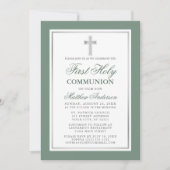 Invitation Première Sainte Communion Sage Green Silver Photo (Devant)